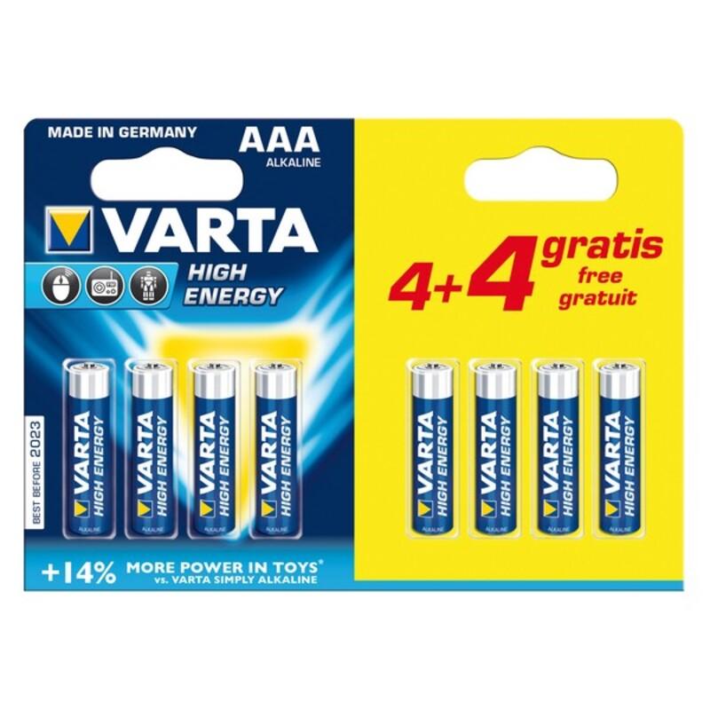 Alkaline Batteri Varta AAA 1,5V High Energy (8 Stk) Tilbud!