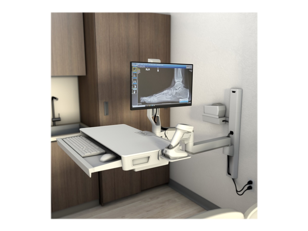 Carefit Combo System With Worksurface   Monteringssæt (drejelig Arm, Træk Ud Tastaturbakke Med Integreret Arbejdsoverflade, Vægmonteringsbas fra Ergotron