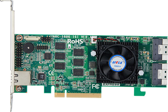 Arc 1886 16i, Pci Express 4.0, Pci Express X8, 0, 1, 3, 5, 6, 10, 30, 50, 60, Jbod, 12 Gbit Sek., 8000 Mb, Ddr4 fra Areca