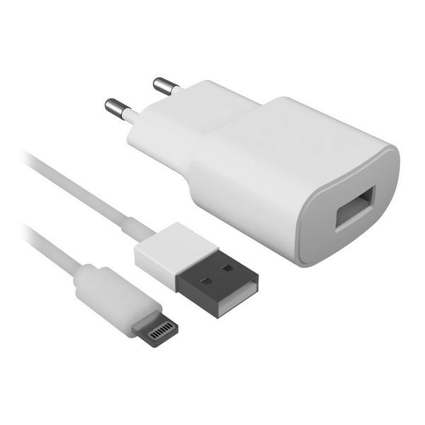 Vægoplader + Mfi Certificeret Lyskabel   Apple Compatible 2.1a Hvid fra Contact