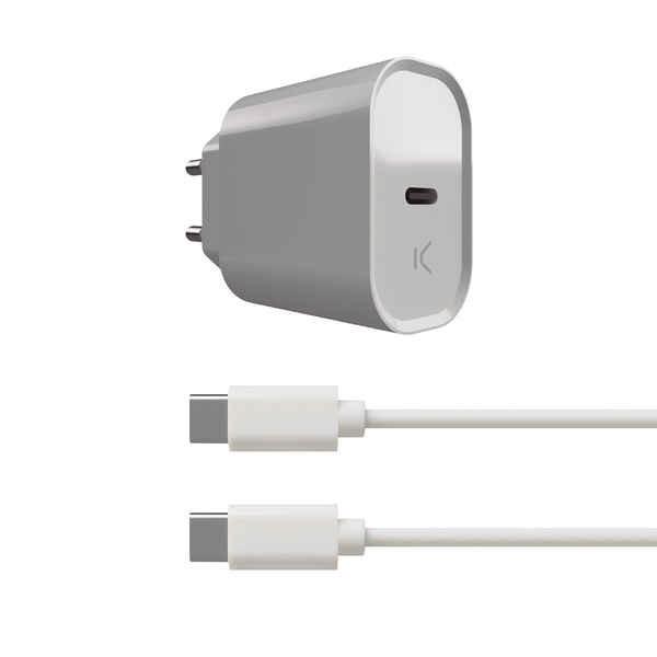 Vægoplader + Usb Kabel   Hvid 20w fra Ksix