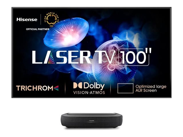 Laser Tv 100l9hd   Dlp Projektor   Laser   3000 Lumen   3840 X 2160   16:9   4k   Ultrakort Kast Objektiv   Wi Fi   Bluetooth   Lan   Sort, M fra Hisense