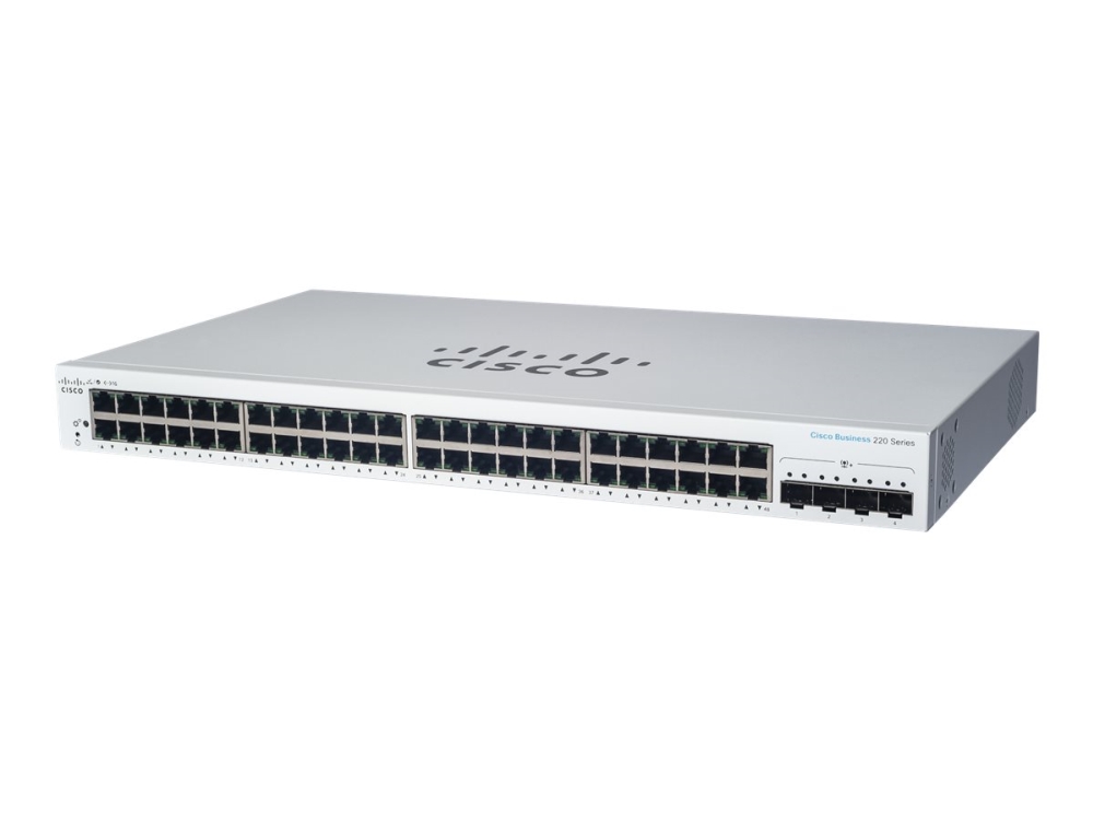 Business 220 Series Cbs220 48fp 4x   Switch   Smart   48 X 10 100 1000 (poe+) + 4 X 10 Gigabit Sfp+ (uplink)   Monterbar På Stativ   Poe+ (740 fra Cisco