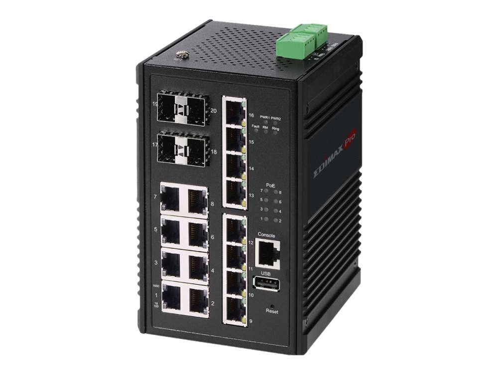 Edimax Pro Igs 5416p   Switch   Smart   8 X 10 100 1000 (poe+) + 8 X 10 100 1000 + 4 X Gigabit Sfp   Din Monterbar På Skinne   Poe+ (240 W)   Dc Powe fra Edimax Technology