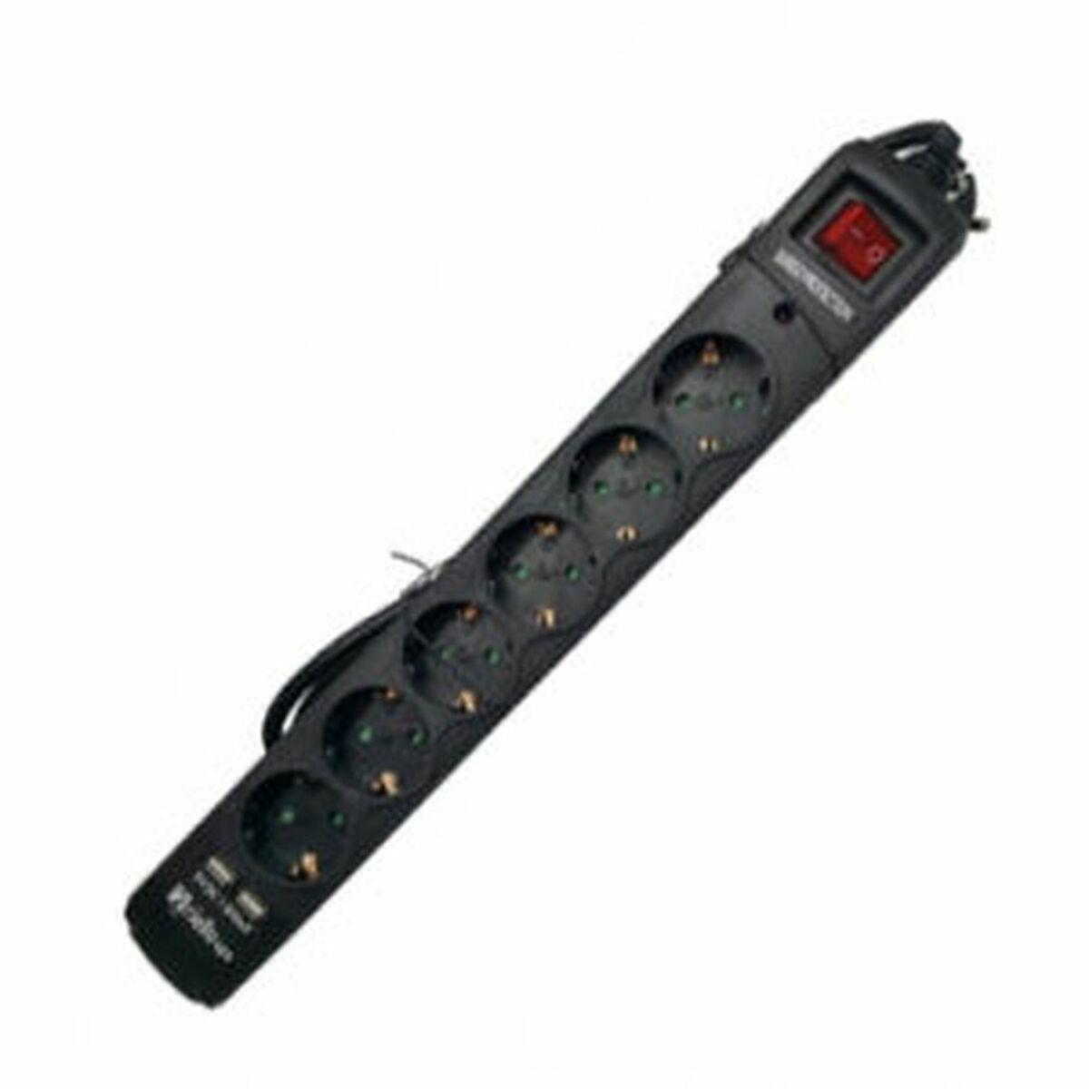 Stikdåse   6 Udtag Med Kontakt   Thunder 6002 Usb Sort fra Riello