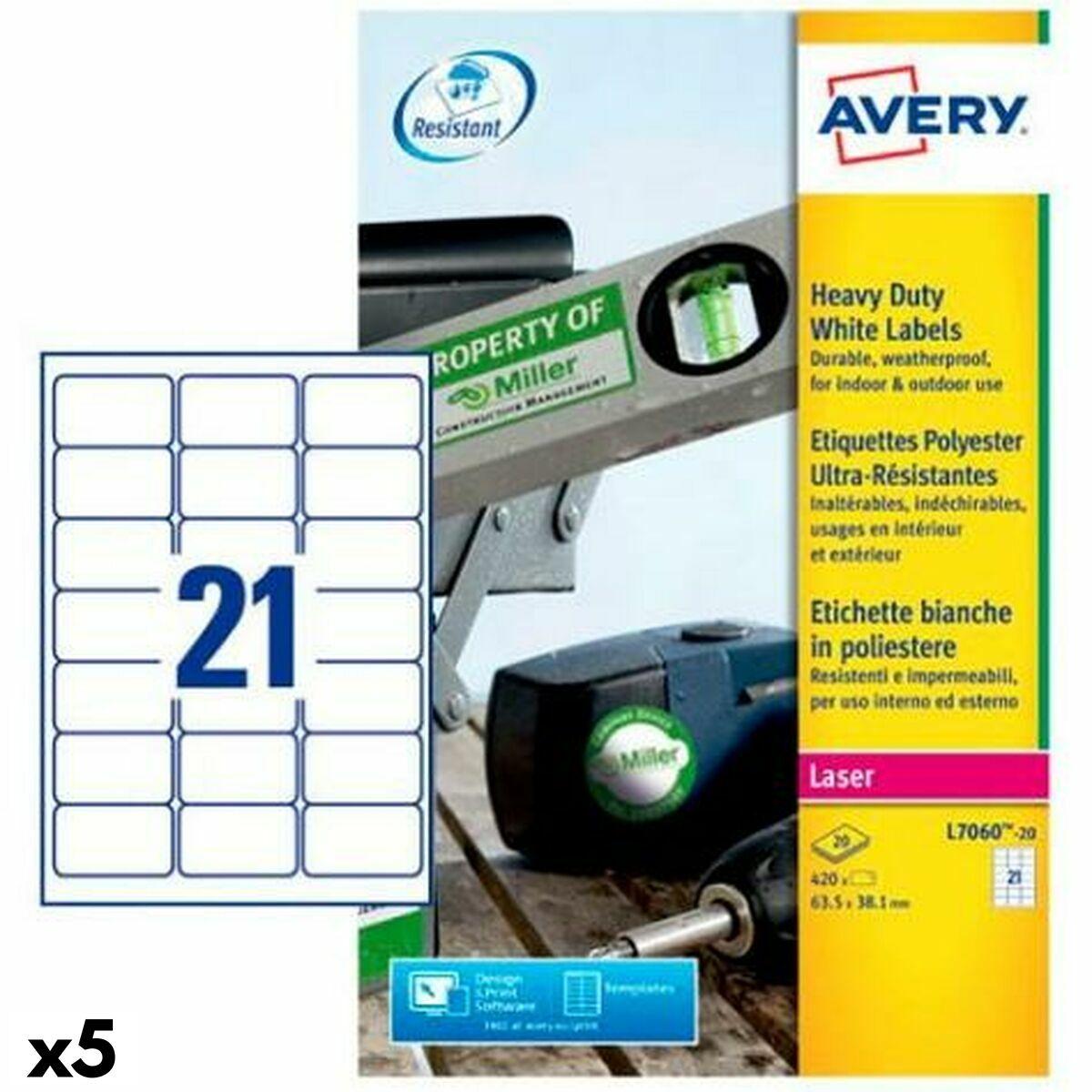 Printer Labels   Hvid 20 Ark 63,5 X 38,1 Mm (5 Enheder) fra Avery