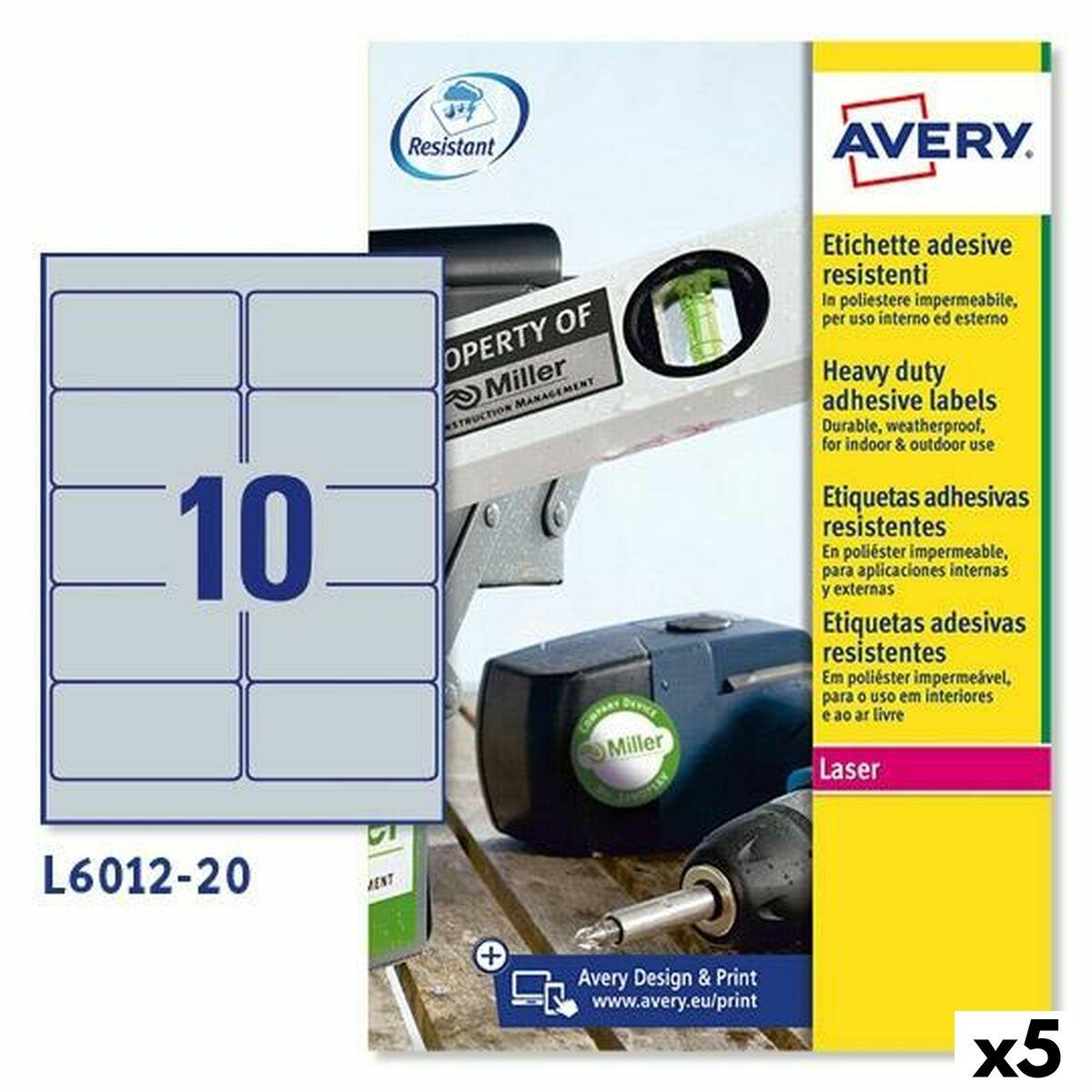 Printer Labels   Sølvfarvet 20 Ark 96 X 50,8 Mm (5 Enheder) fra Avery