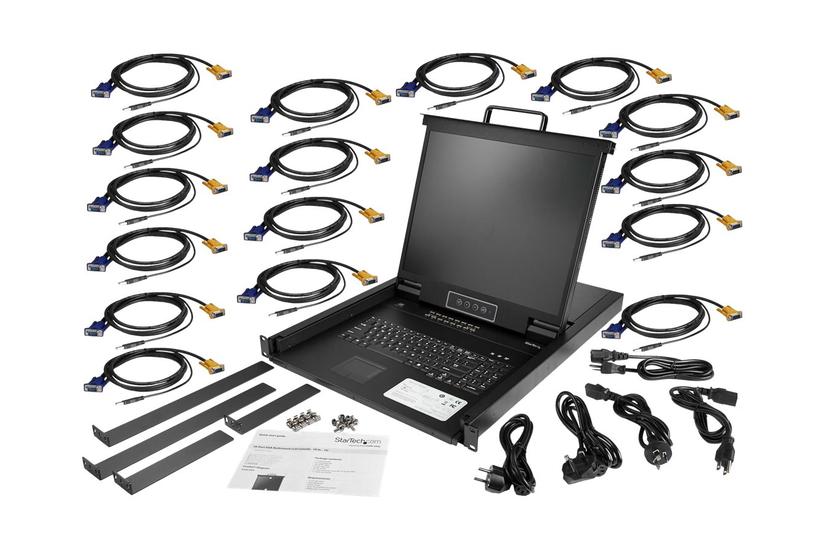 .com 16 Port Rackmount Kvm Console With 6ft Cables, Integrated Kvm Switch With 19" Lcd Monitor, Fully Featured 1u Lcd Kvm Drawer  Osd Kvm, Durable 50,000 Mtbf, Usb + Vga Support   19in. Lcd Kvm Console (rkcons1916k)   Kvm Konsol   19" fra Startech